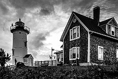 Sunset Behind Nobska Light in Massachusetts -BW